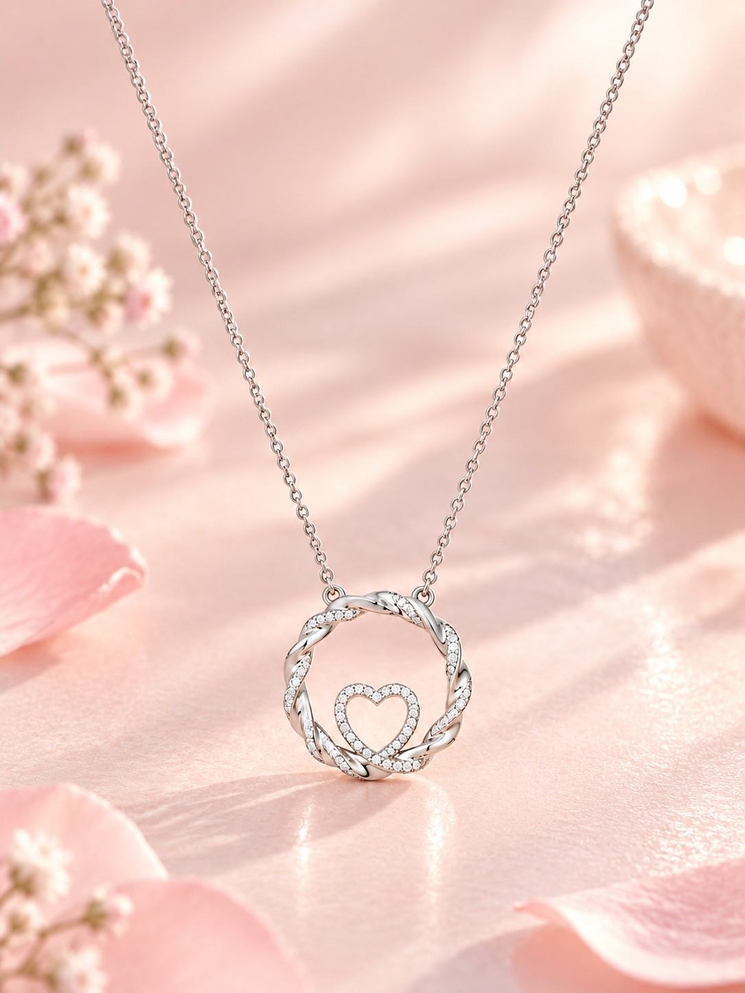 Entwined Heart & Circle Pendant Necklace - Thumbnail 3