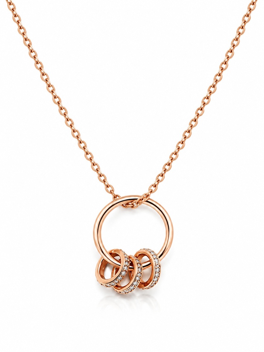 Multi-Ring Charm Hoop Rose Gold Necklace