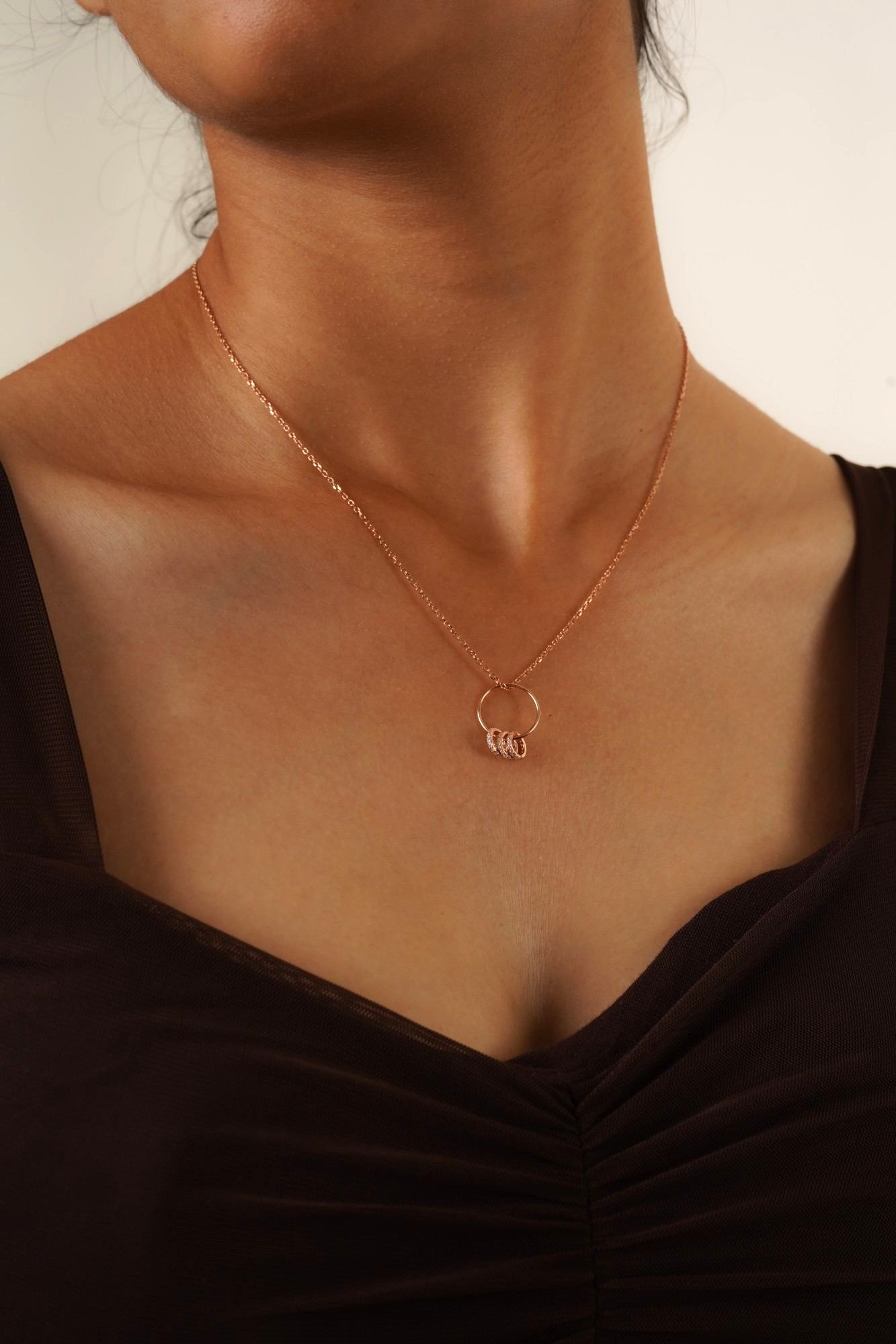 Multi-Ring Charm Hoop Rose Gold Necklace - Thumbnail 2