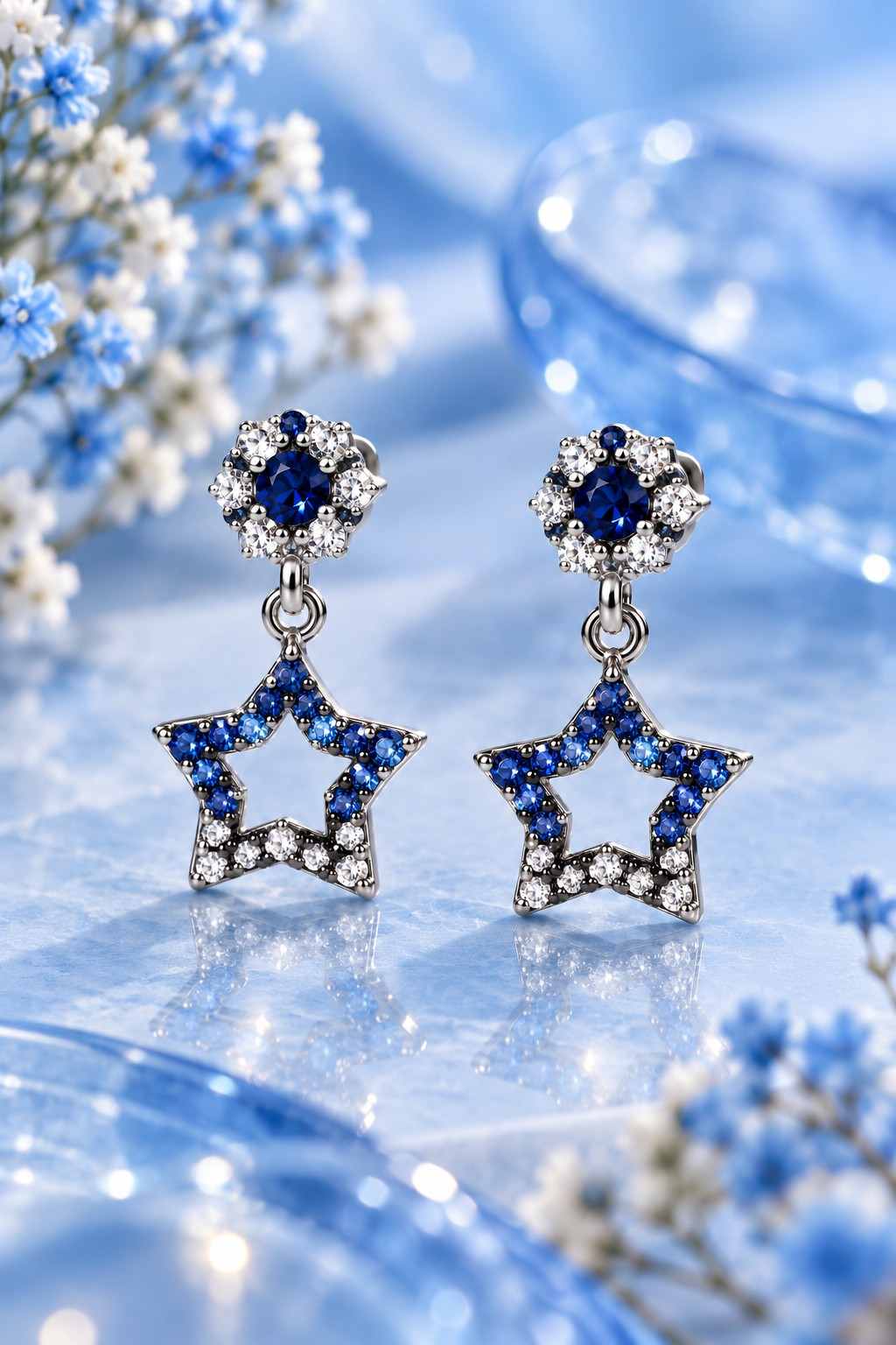 Stella Blue Star Drop Earrings - Thumbnail 3