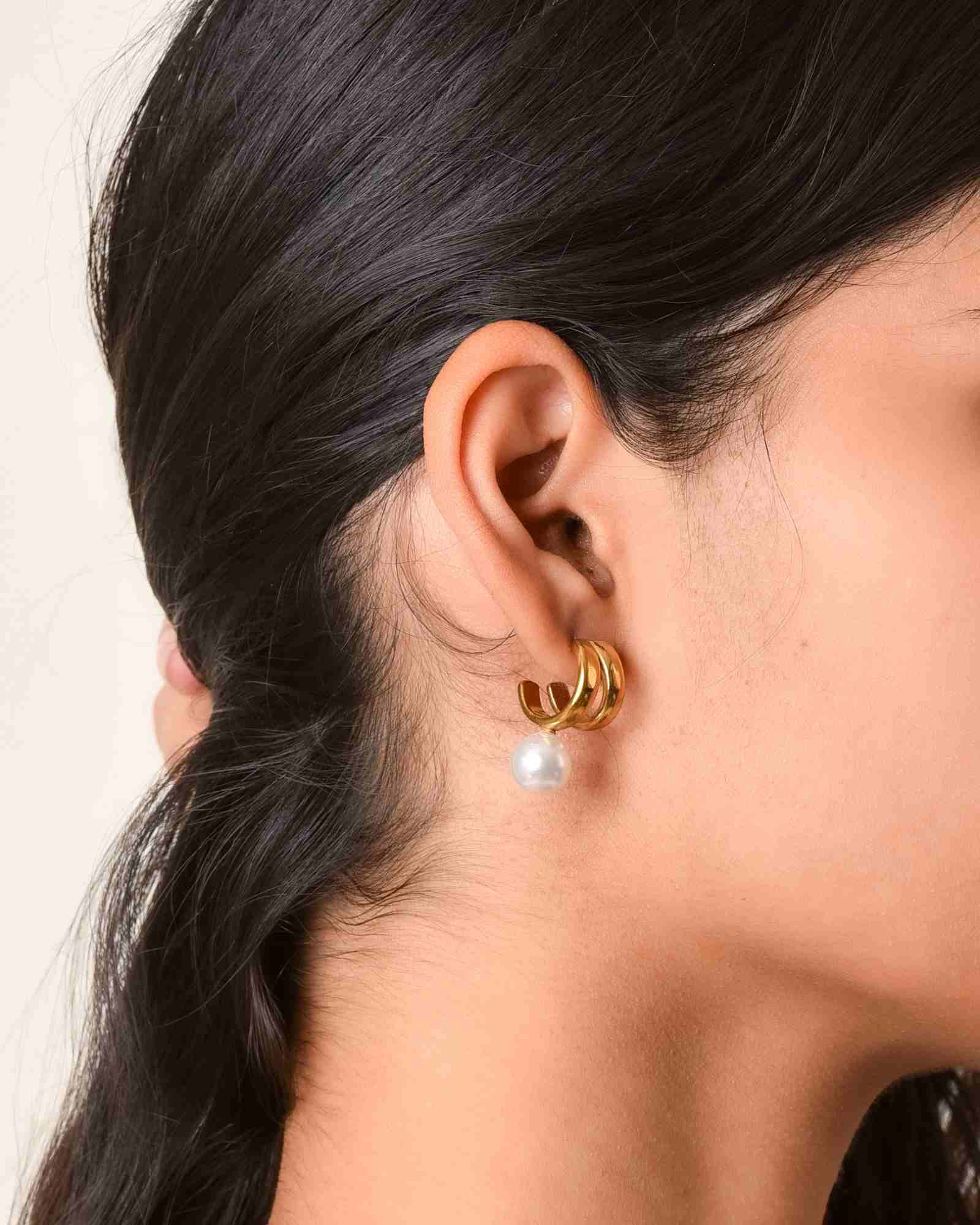 Pearl Drop Halo Hoops - Thumbnail 2