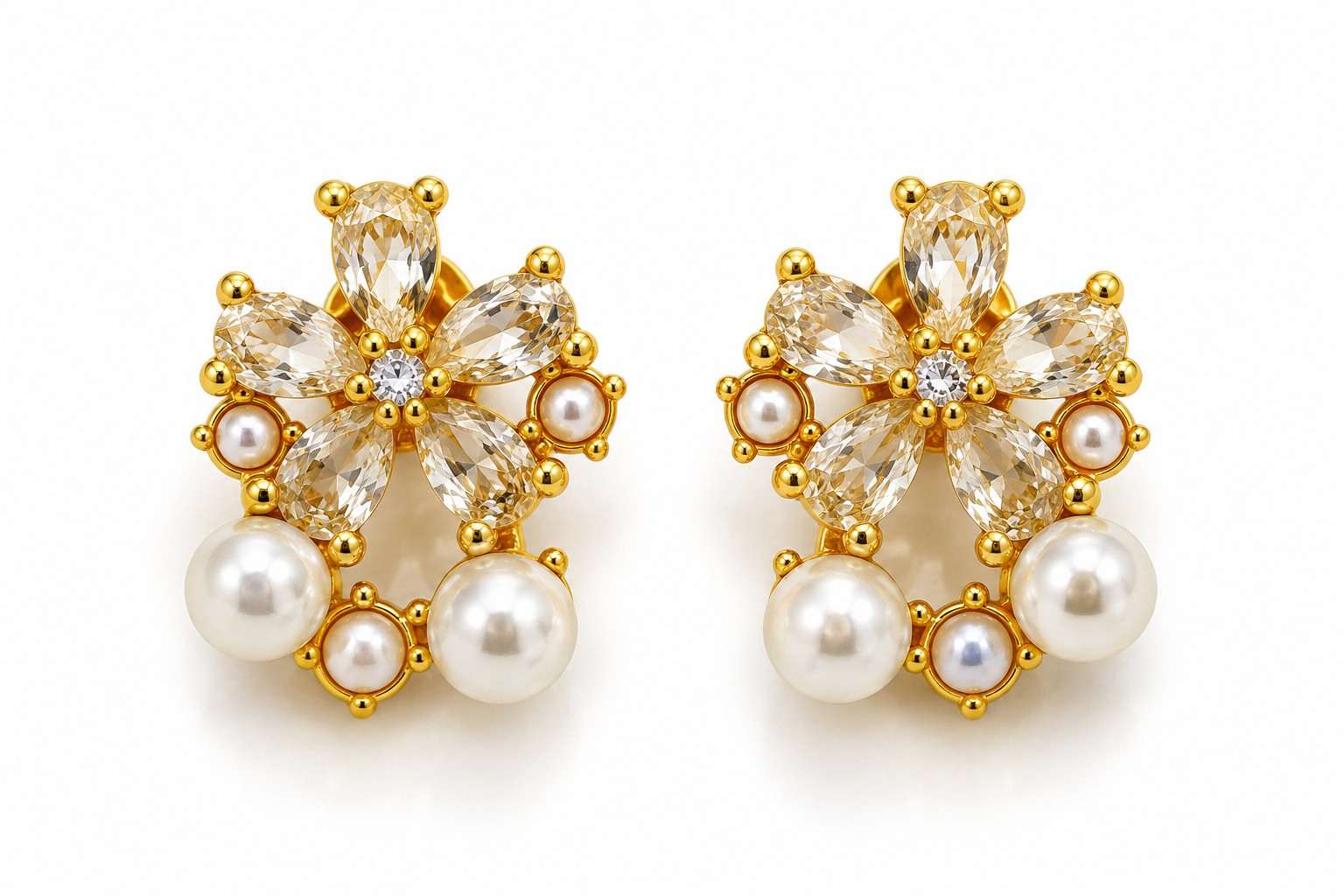 Crystal Pearl Bloom Studs - Thumbnail 1