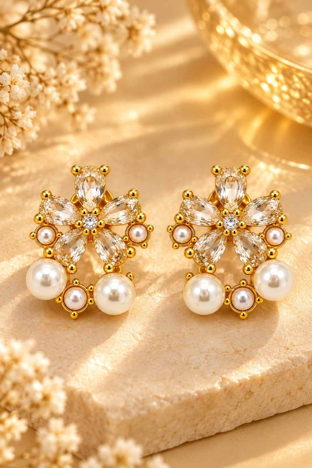 Crystal Pearl Bloom Studs - Thumbnail 3